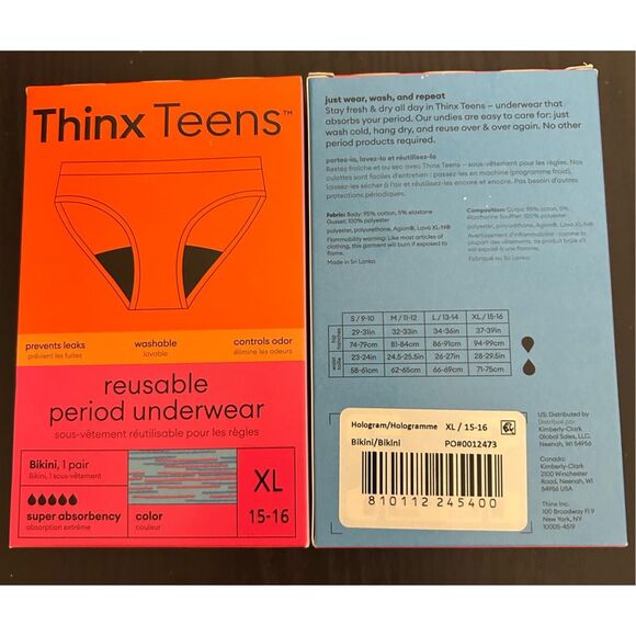 Thinx Teens Period Bikini Panties Size XL 2 Pair - Picture 1 of 2